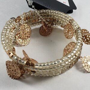 Women's stunning Rose Gold-tone Filigree Charms Clear Beaded Wrap Coil-Bracelet